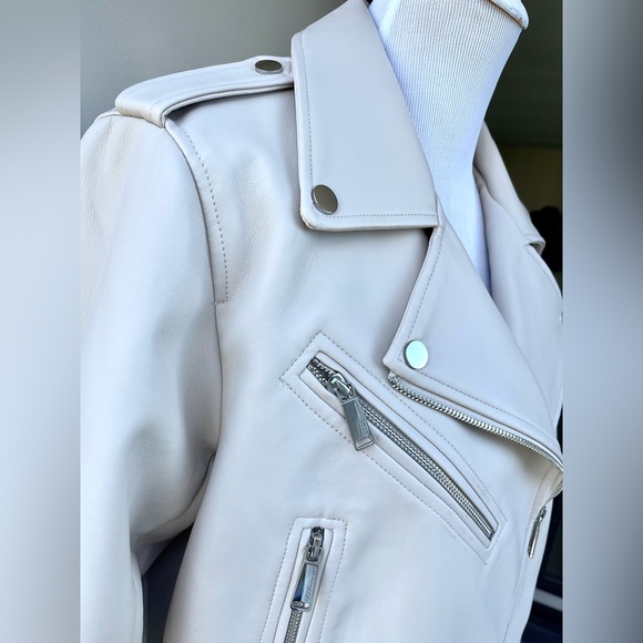 BCBGeneration Faux Leather Moto Jacket in White, US L - Picture 3 of 15